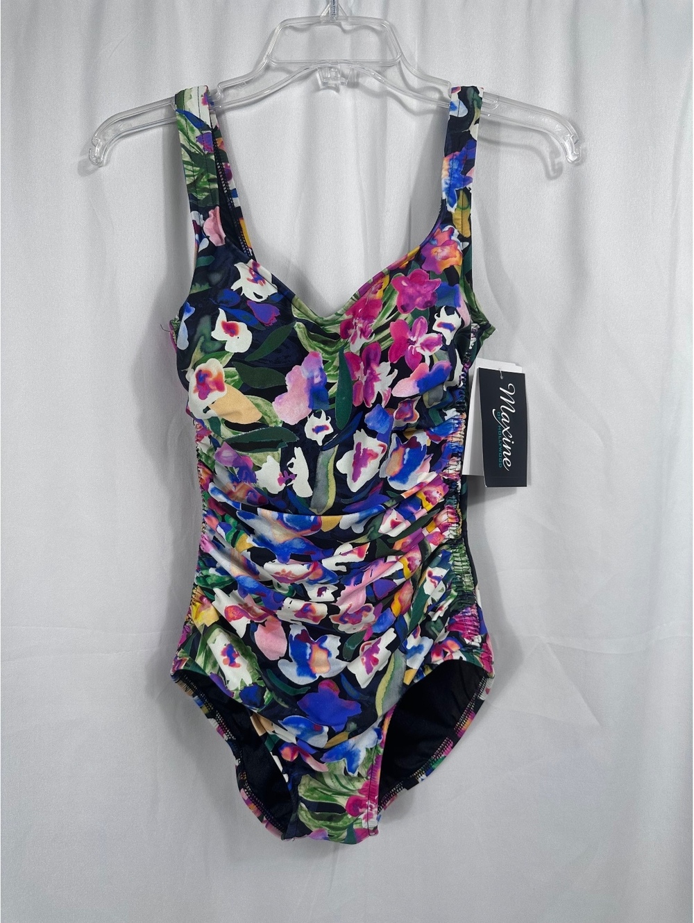 Maxine of Hollywood Floral Fiesta Shirred One Piece Swimsuit Size 8